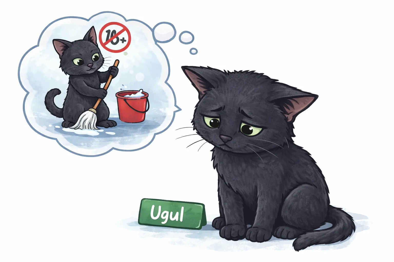 Ugul looking sympathetically at an age-restricted sign