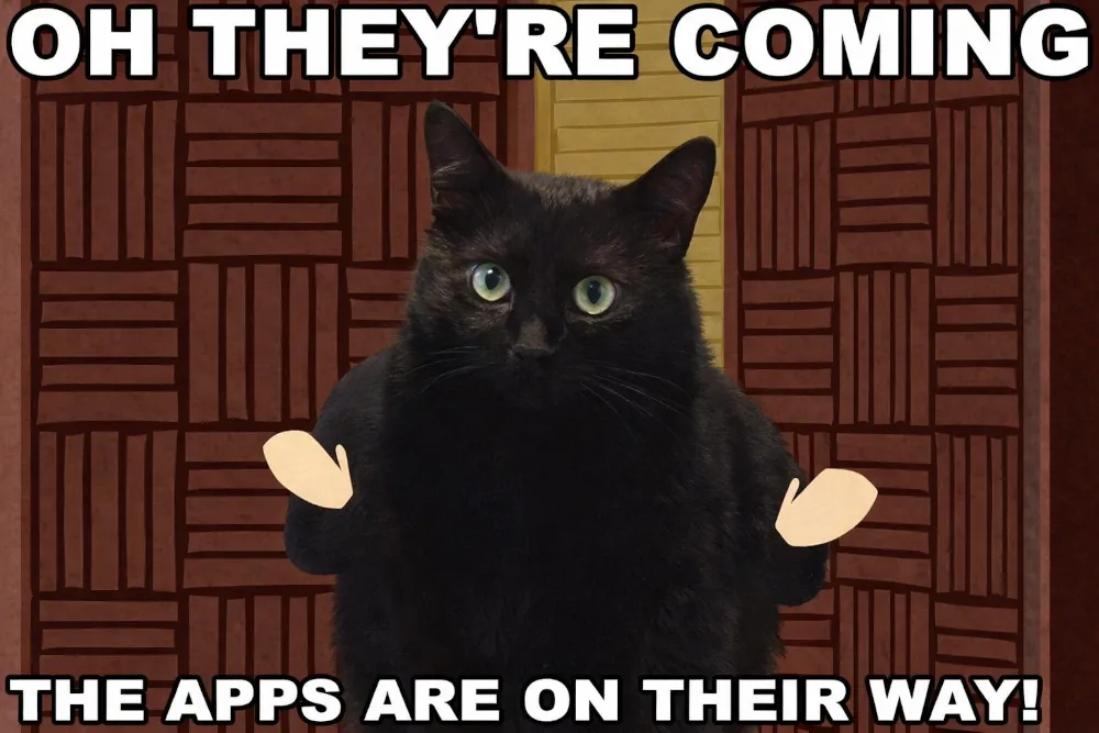 Meme saying the apps are on their way